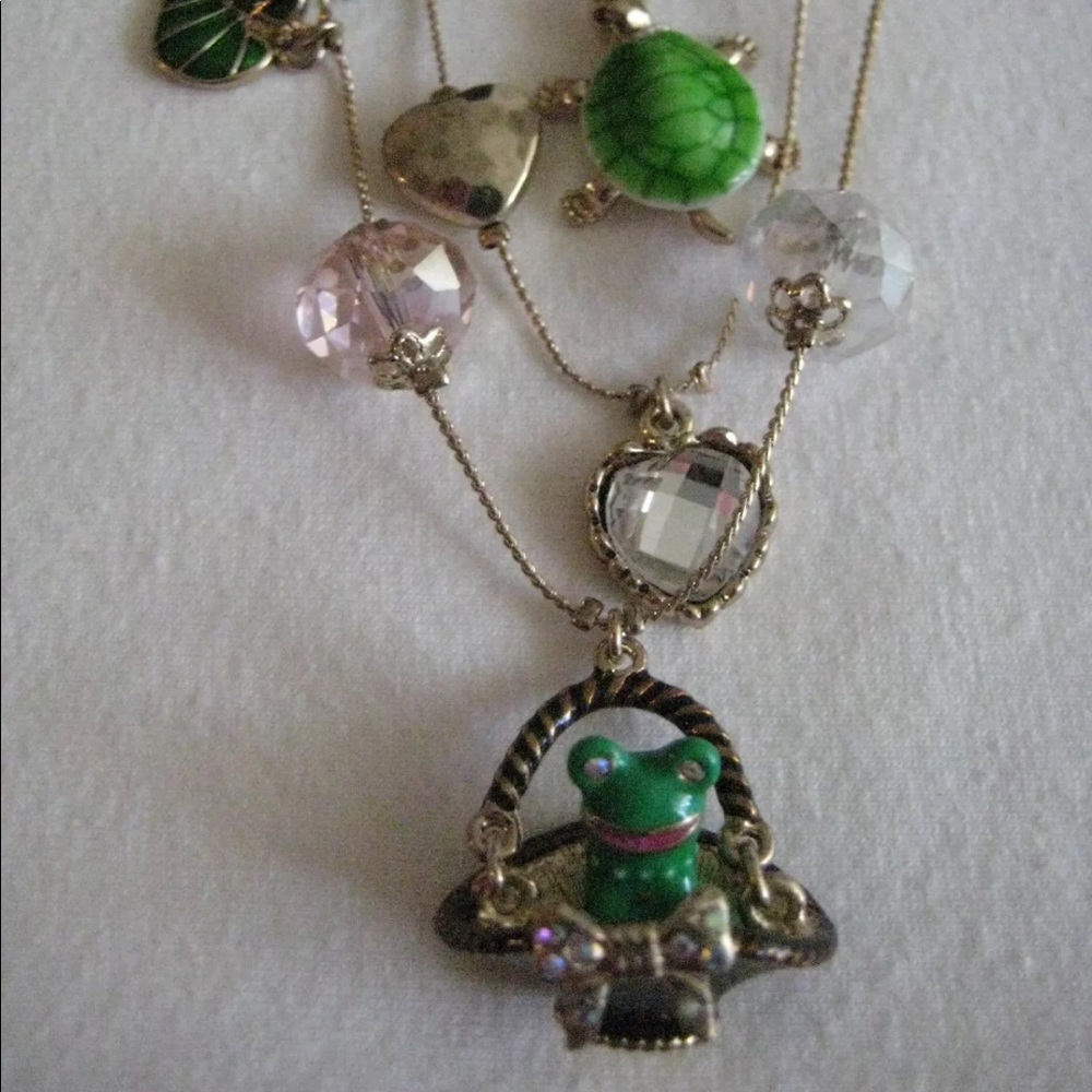 Betsey Johnson Turtle & Frog Basket Charm Necklace